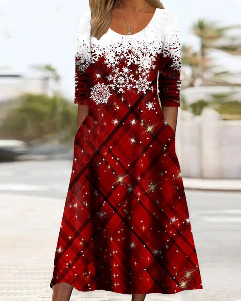 Snowflake print midi dress Red 2022 f/w 23BF casual dresses christmas Clothes