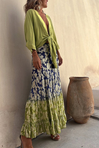 Olive® | Summer Harvest Golden Floral Gradient Elastic Waist Maxi Skirt (Jupe longue à taille élastique)