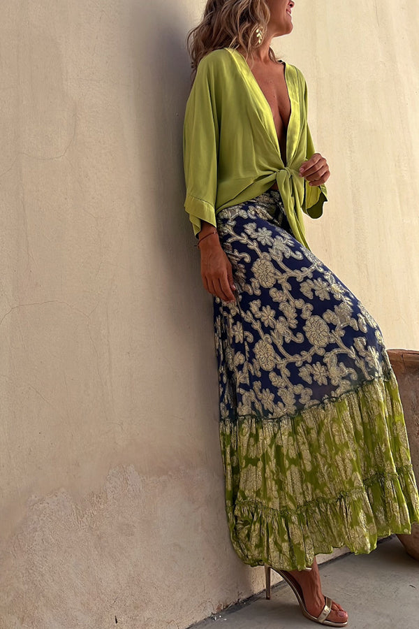 Olive® | Summer Harvest Golden Floral Gradient Elastic Waist Maxi Skirt (Jupe longue à taille élastique)