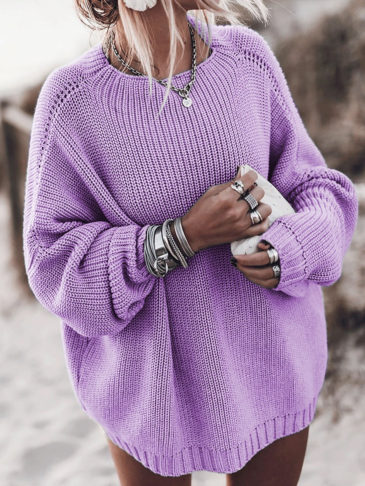 Women's Sweaters Loose Round Neck Long Sleeve Sweater - LuckyFash™