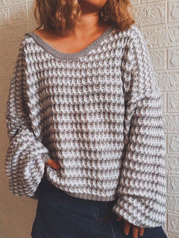 Women's Sweaters Loose Striped V-Neck Long Sleeve Sweater - LuckyFash™