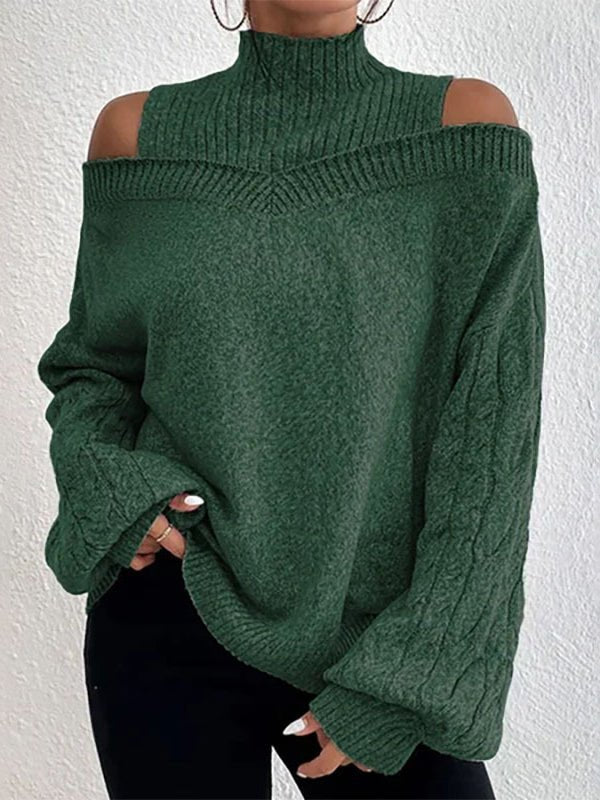 Women's Sweaters Turtleneck Off Shoulder Balloon Sleeve Sweater - LuckyFash™